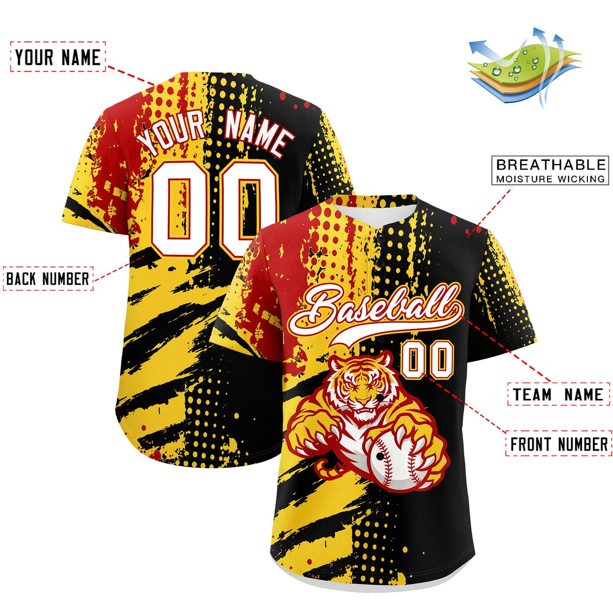 Custom Royal Blue White Red Full-Snap Graffiti Pattern Tiger Graffiti Jersey Baseball Jersey| KXKSHOP