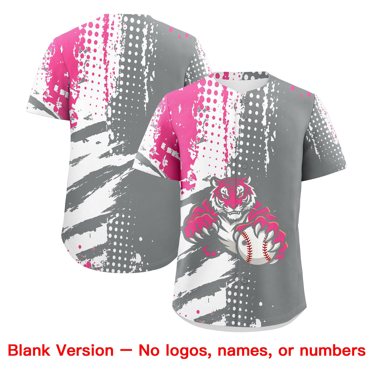 Custom Gray White Pink Full-Snap Graffiti Pattern Tiger Graffiti Jersey Baseball Jersey| KXKSHOP