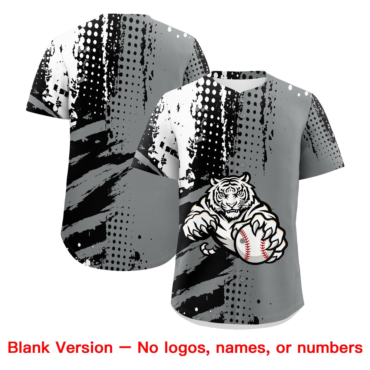 Custom Gray Black White Full-Snap Graffiti Pattern Tiger Graffiti Jersey Baseball Jersey| KXKSHOP