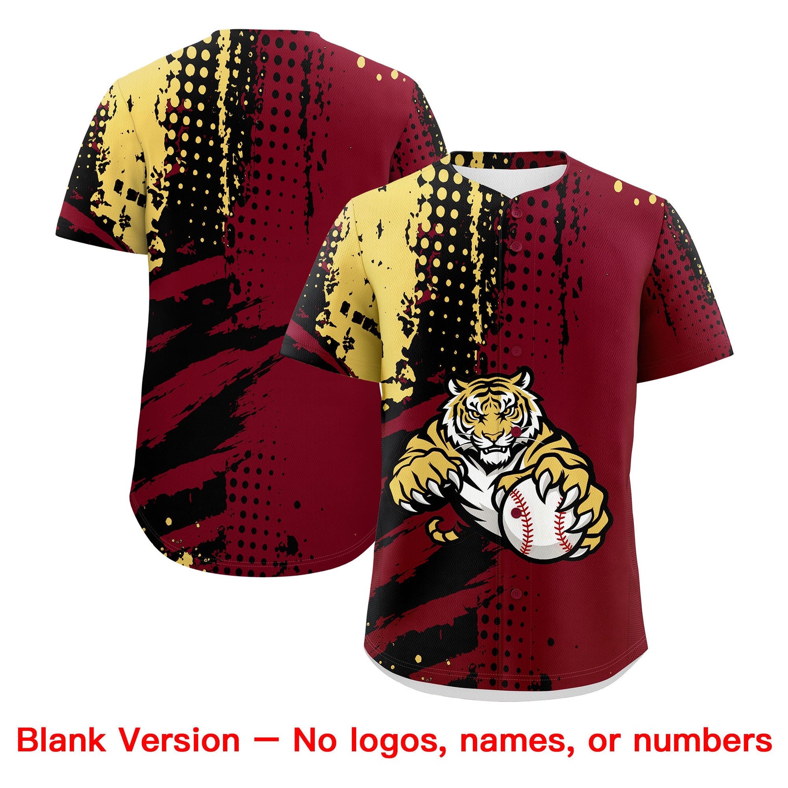 Custom Crimson Black Khaki Full-Snap Graffiti Pattern Tiger Graffiti Jersey Baseball Jersey| KXKSHOP
