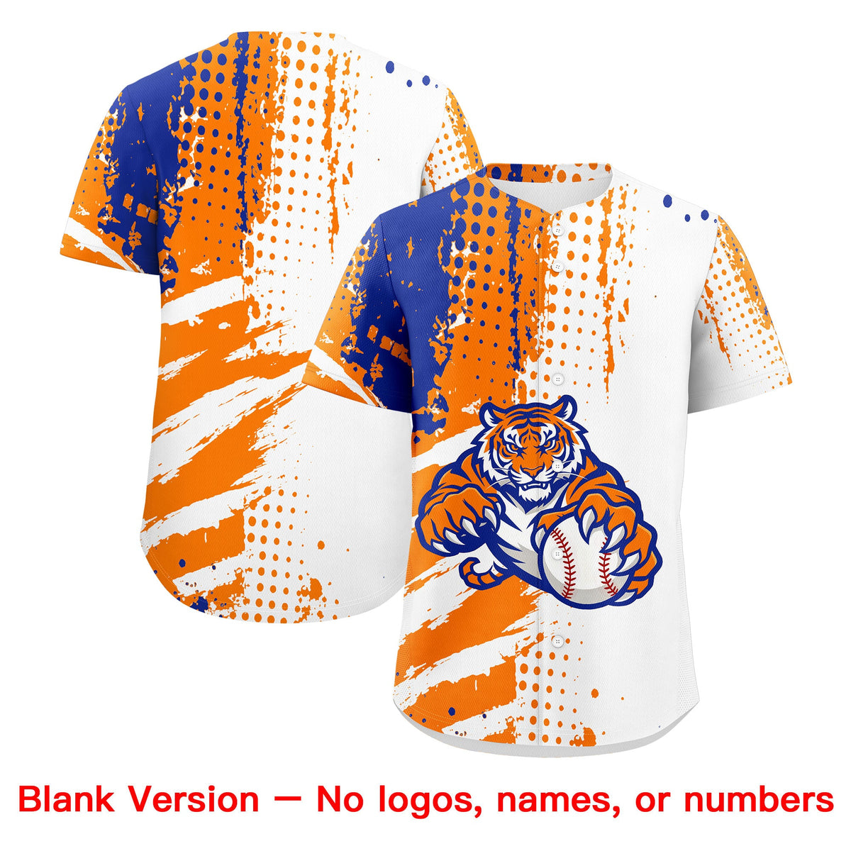 Custom White Orange Royal Blue Full-Snap Graffiti Pattern Tiger Graffiti Jersey Baseball Jersey| KXKSHOP