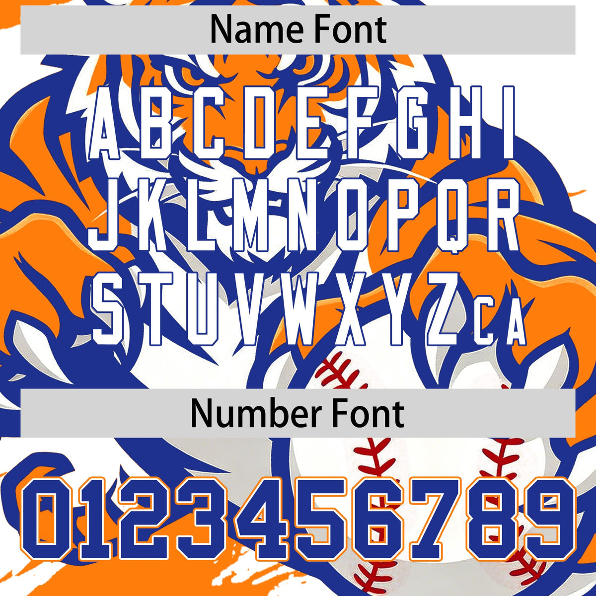 Custom White Orange Royal Blue Full-Snap Graffiti Pattern Tiger Graffiti Jersey Baseball Jersey| KXKSHOP