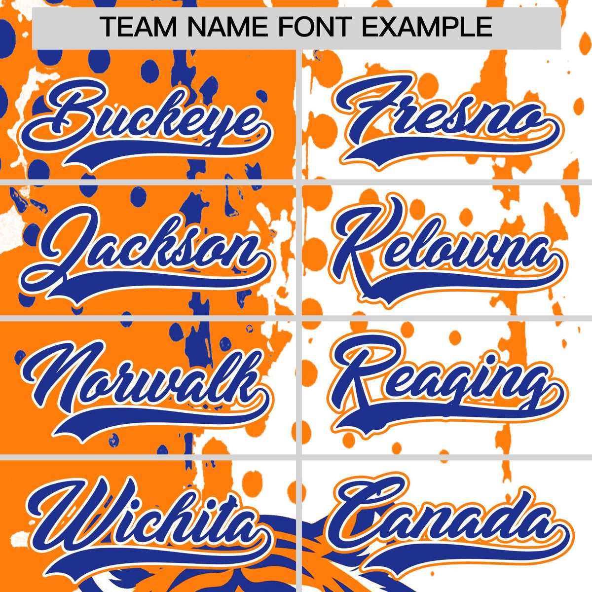 Custom White Orange Royal Blue Full-Snap Graffiti Pattern Tiger Graffiti Jersey Baseball Jersey| KXKSHOP