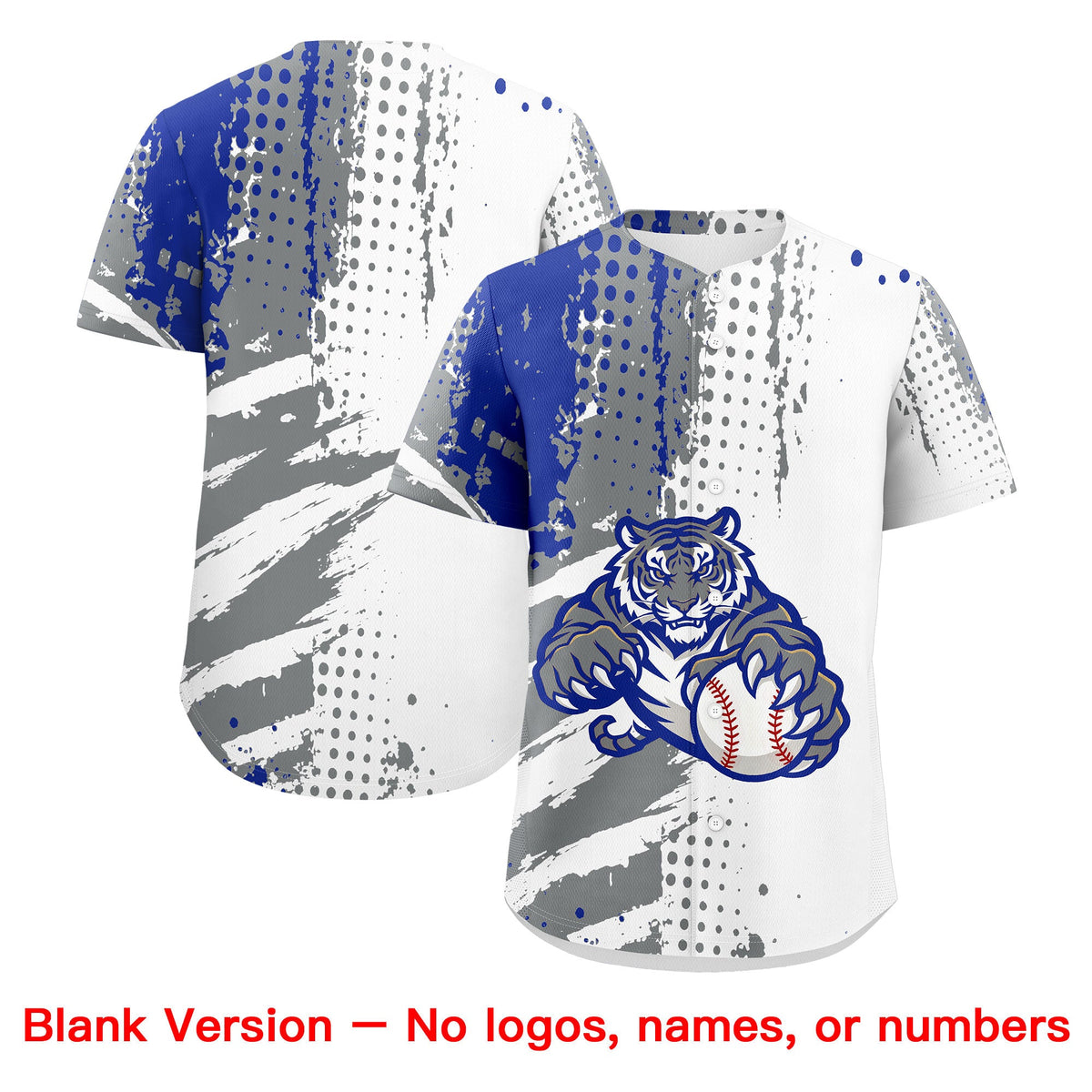 Custom White Gray Royal Blue Full-Snap Graffiti Pattern Tiger Graffiti Jersey Baseball Jersey| KXKSHOP