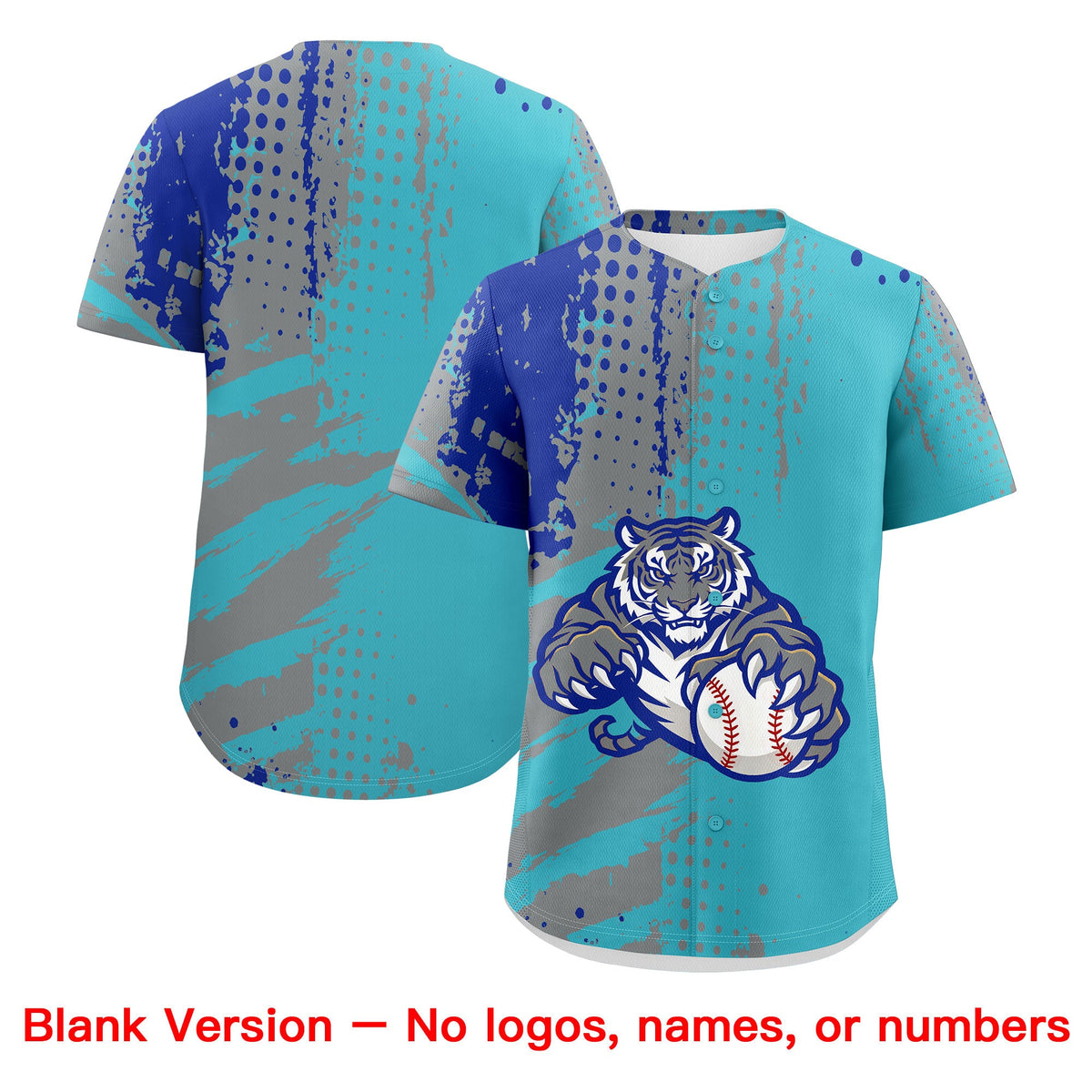 Custom Sky Blue Gray Royal Blue Full-Snap Graffiti Pattern Tiger Graffiti Jersey Baseball Jersey| KXKSHOP