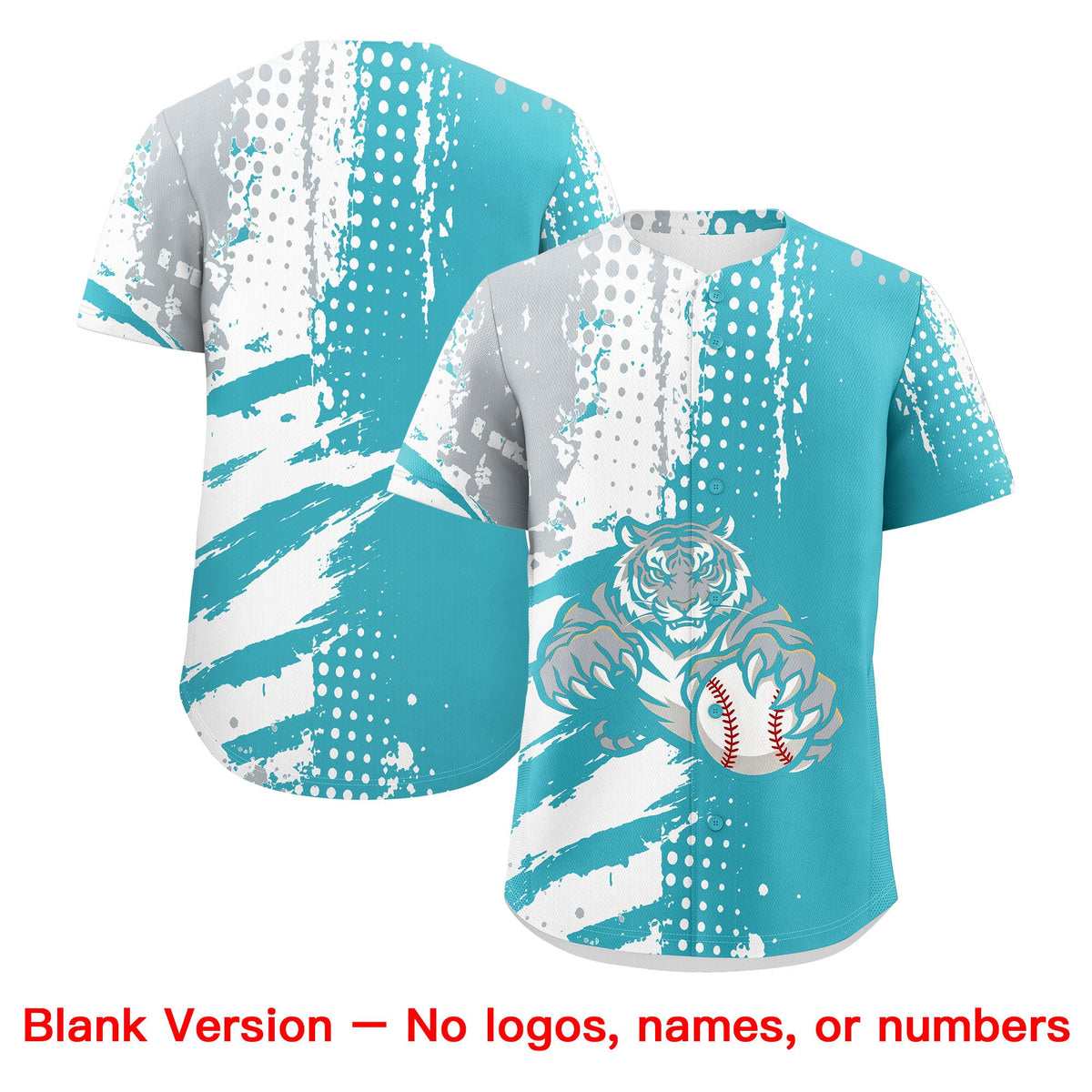 Custom Sky Blue Silver White Full-Snap Graffiti Pattern Tiger Graffiti Jersey Baseball Jersey| KXKSHOP