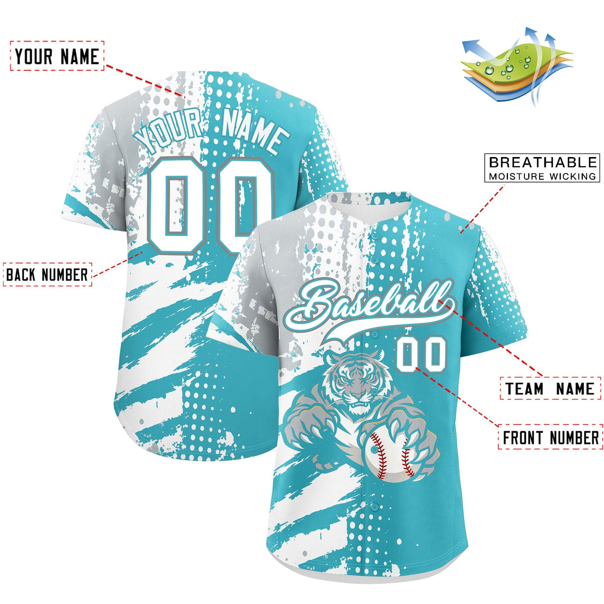 Custom Royal Blue White Red Full-Snap Graffiti Pattern Tiger Graffiti Jersey Baseball Jersey| KXKSHOP