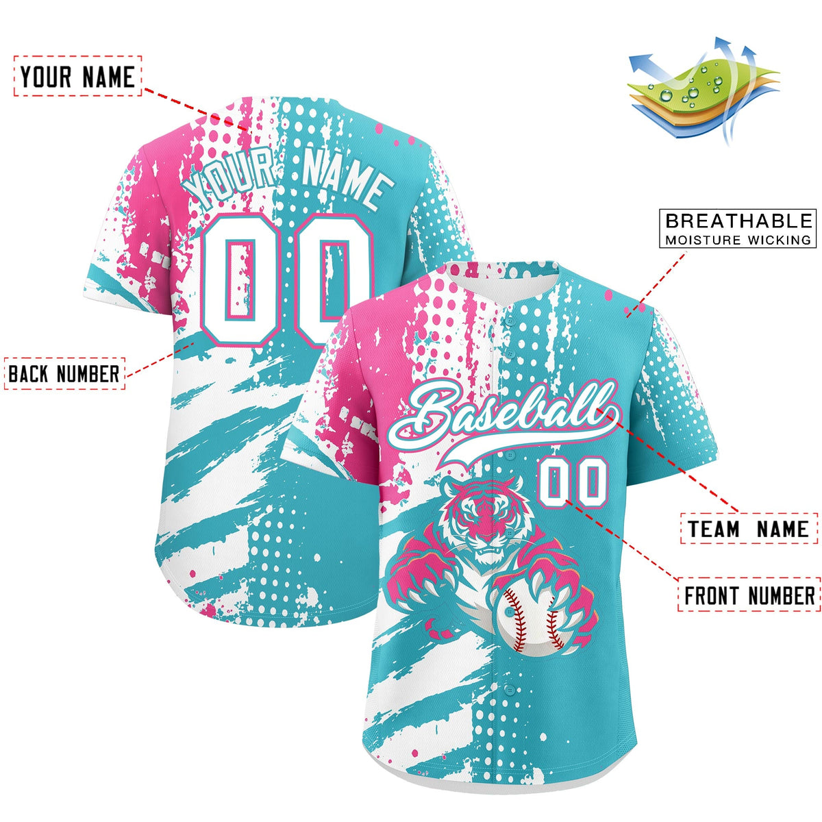 Custom Royal Blue White Red Full-Snap Graffiti Pattern Tiger Graffiti Jersey Baseball Jersey| KXKSHOP