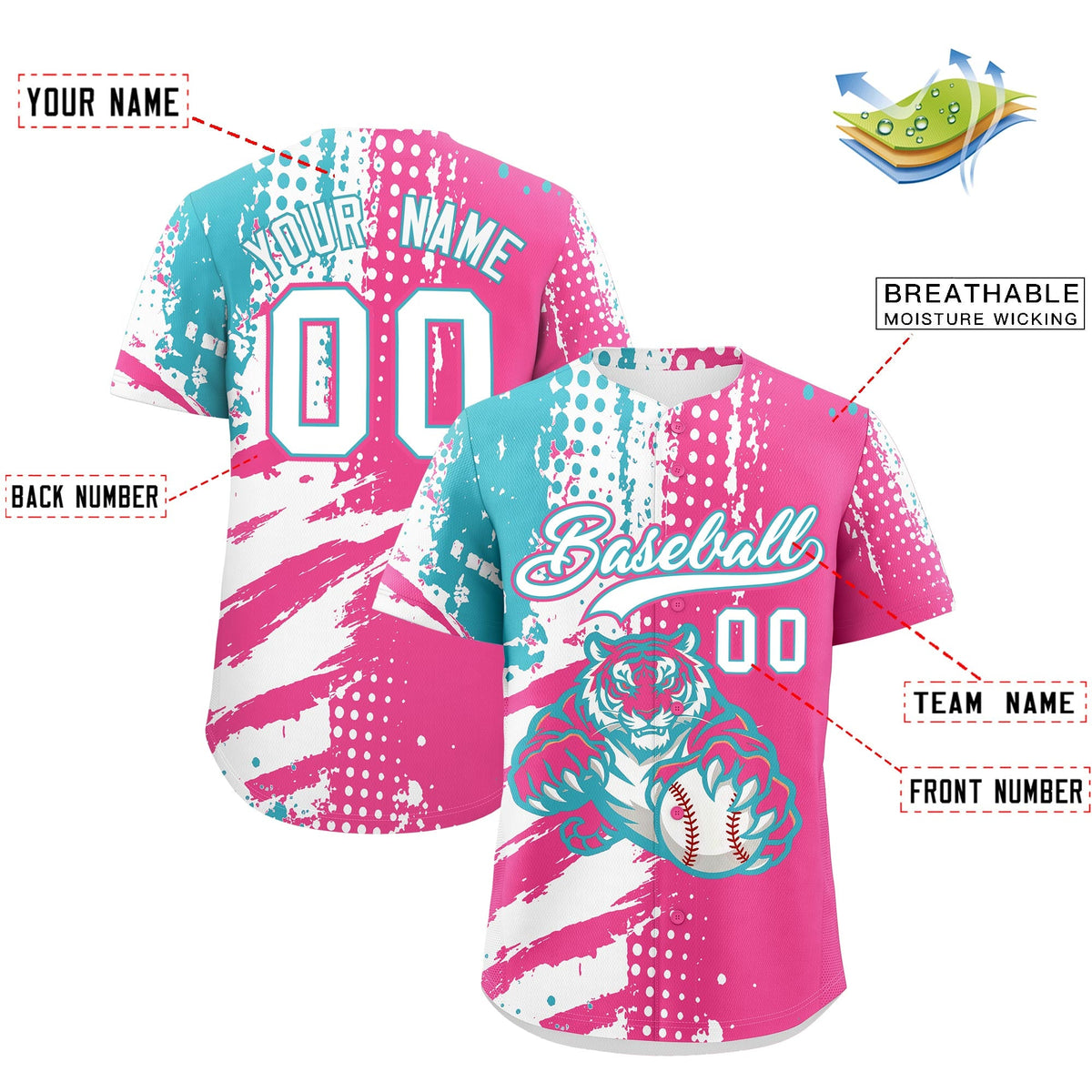 Custom Royal Blue White Red Full-Snap Graffiti Pattern Tiger Graffiti Jersey Baseball Jersey| KXKSHOP