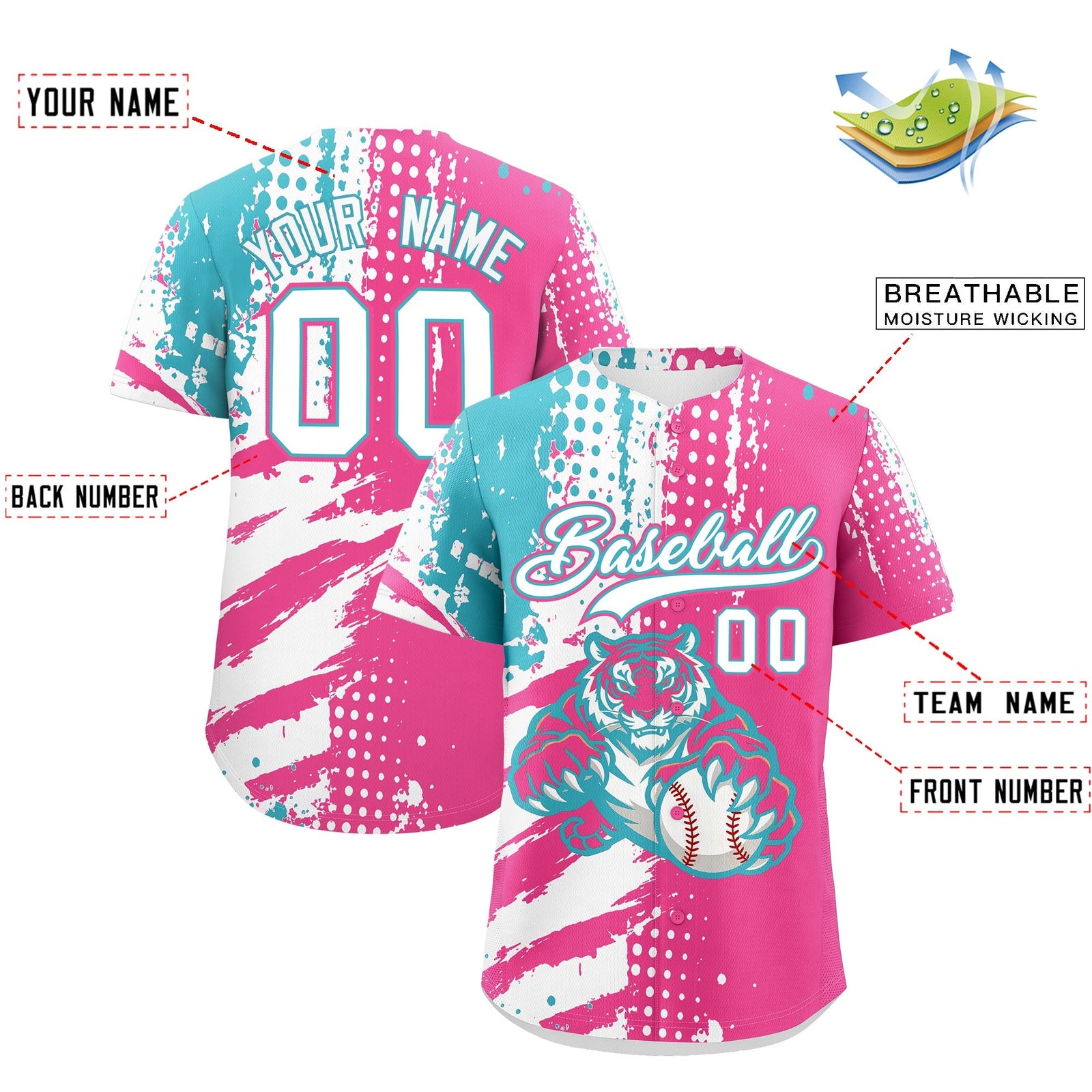 Custom Royal Blue White Red Full-Snap Graffiti Pattern Tiger Graffiti Jersey Baseball Jersey| KXKSHOP