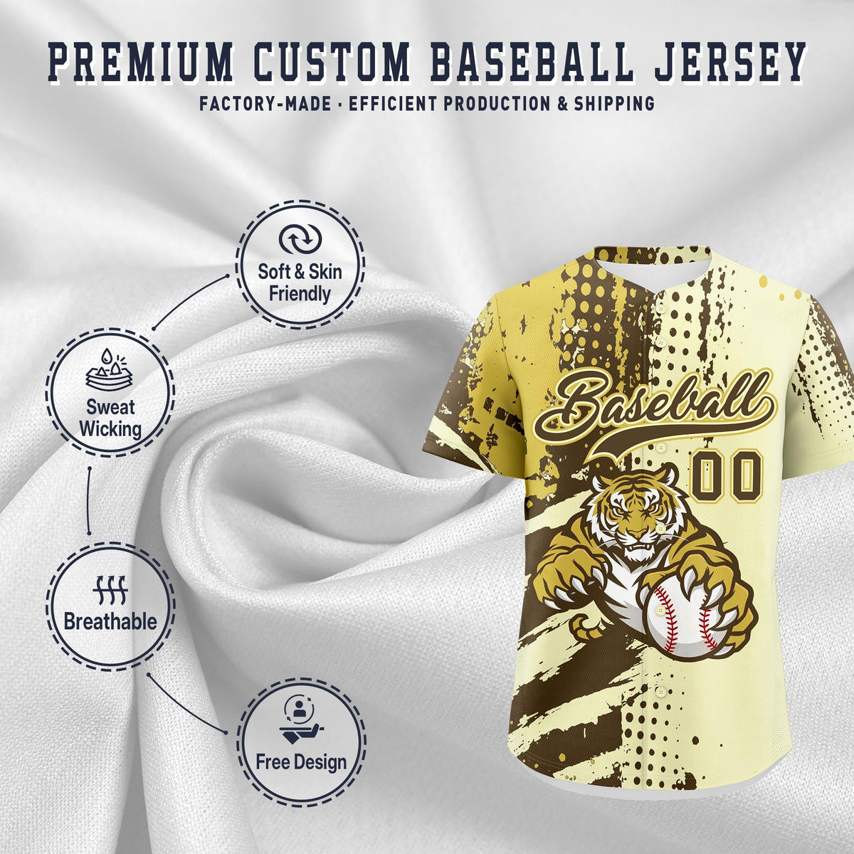 Custom Cream Light Brown Old Gold Full-Snap Graffiti Pattern Tiger Graffiti Jersey Baseball Jersey| KXKSHOP