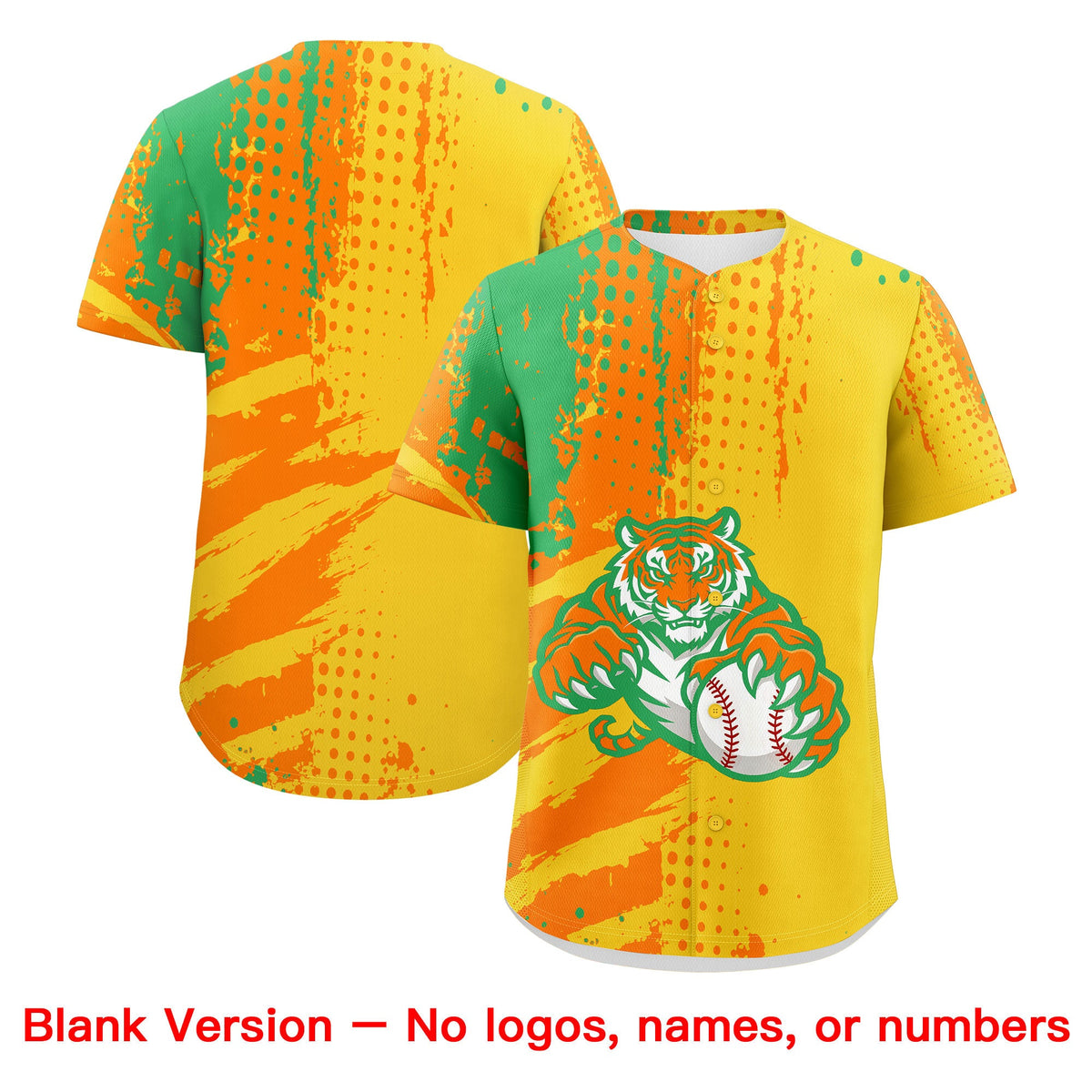 Custom Gold Orange Neon Green Full-Snap Graffiti Pattern Tiger Graffiti Jersey Baseball Jersey| KXKSHOP