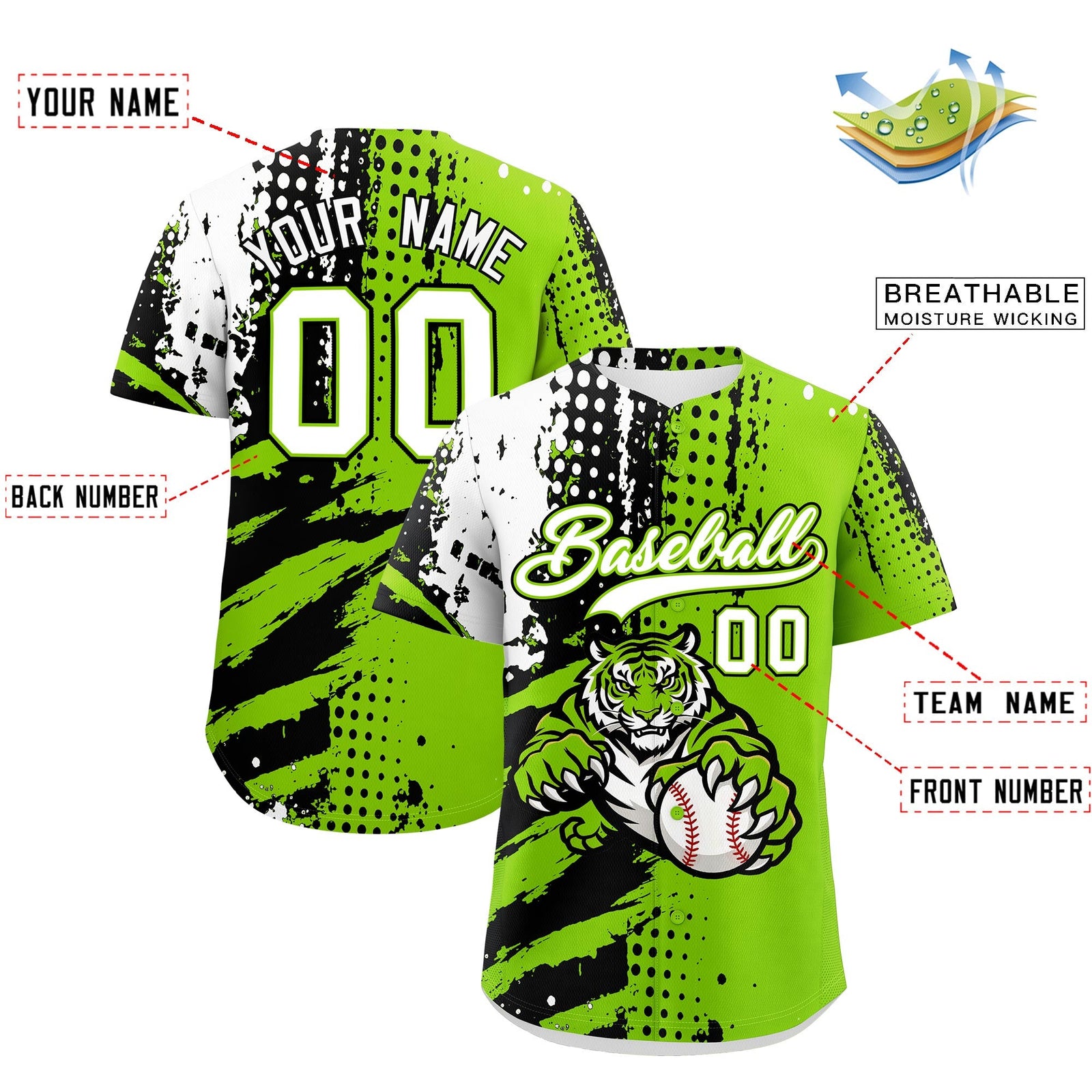 Custom Royal Blue White Red Full-Snap Graffiti Pattern Tiger Graffiti Jersey Baseball Jersey| KXKSHOP