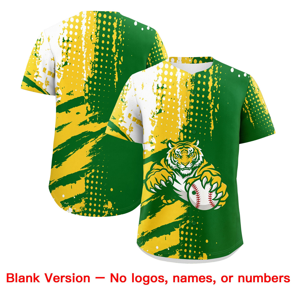 Custom Kelly Green Gold White Full-Snap Graffiti Pattern Tiger Graffiti Jersey Baseball Jersey| KXKSHOP