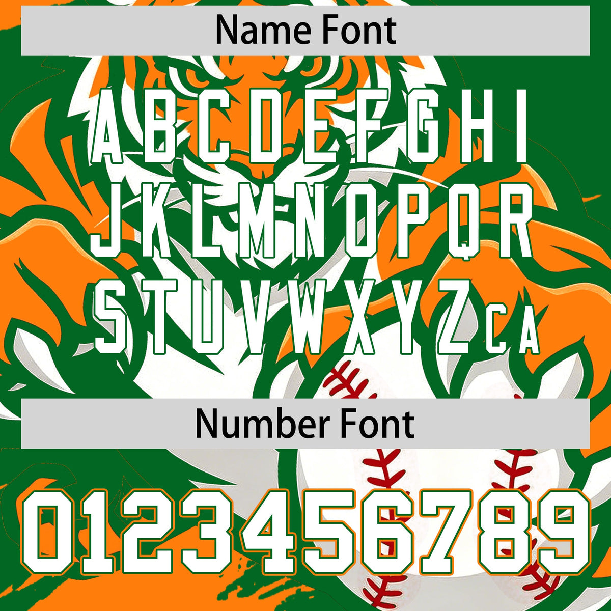 Custom Kelly Green Orange White Full-Snap Graffiti Pattern Tiger Graffiti Jersey Baseball Jersey| KXKSHOP