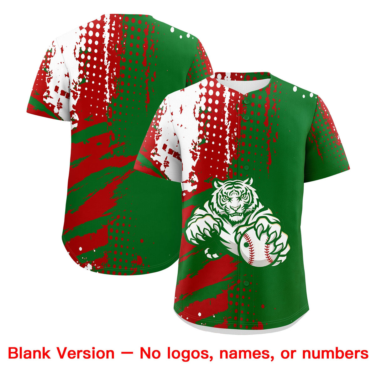 Custom Kelly Green Red White Full-Snap Graffiti Pattern Tiger Graffiti Jersey Baseball Jersey| KXKSHOP
