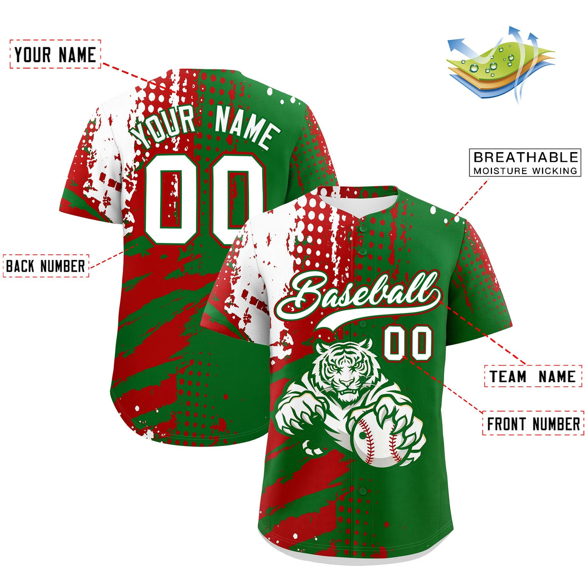 Custom Royal Blue White Red Full-Snap Graffiti Pattern Tiger Graffiti Jersey Baseball Jersey| KXKSHOP