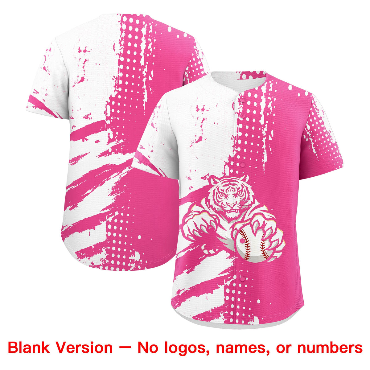 Custom White Pink Full-Snap Graffiti Pattern Tiger Graffiti Jersey Baseball Jersey| KXKSHOP