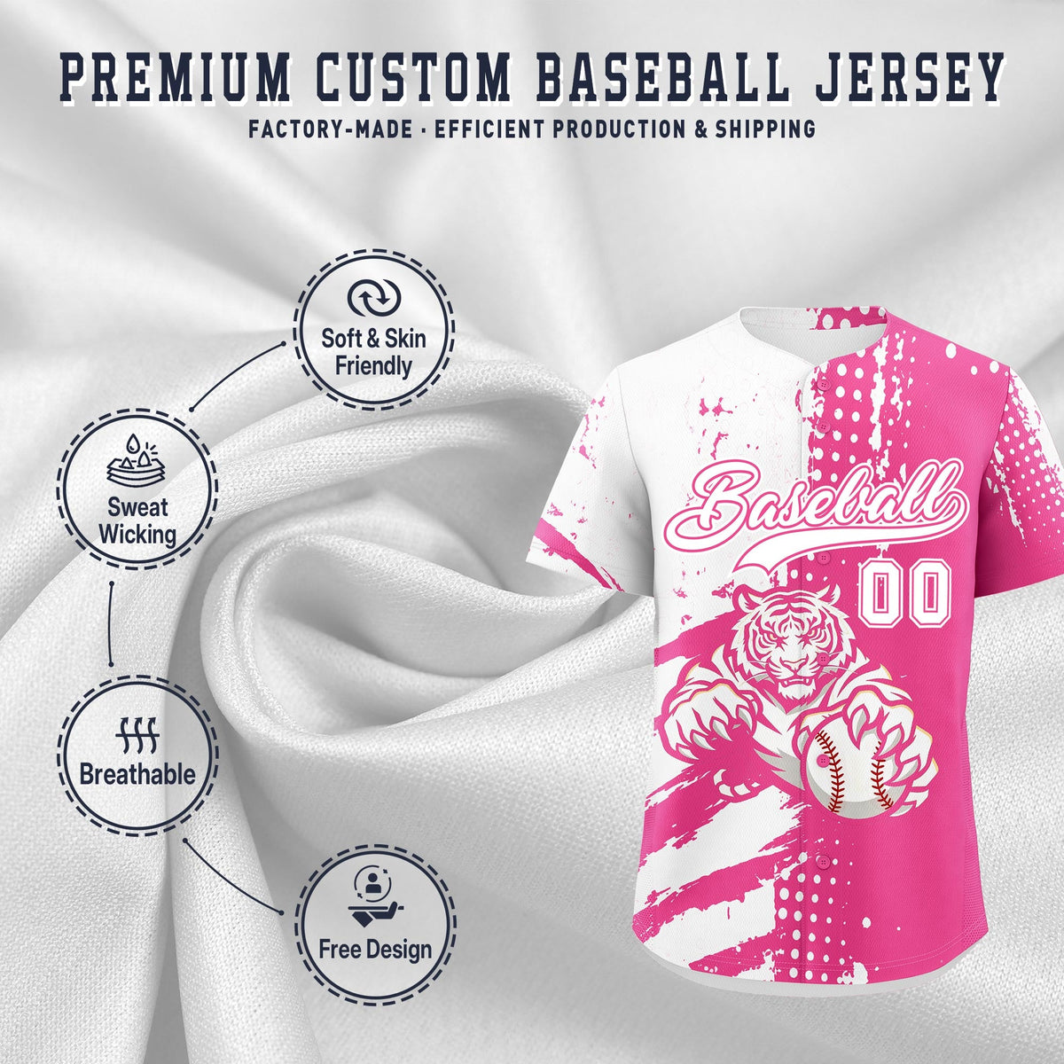 Custom White Pink Full-Snap Graffiti Pattern Tiger Graffiti Jersey Baseball Jersey| KXKSHOP