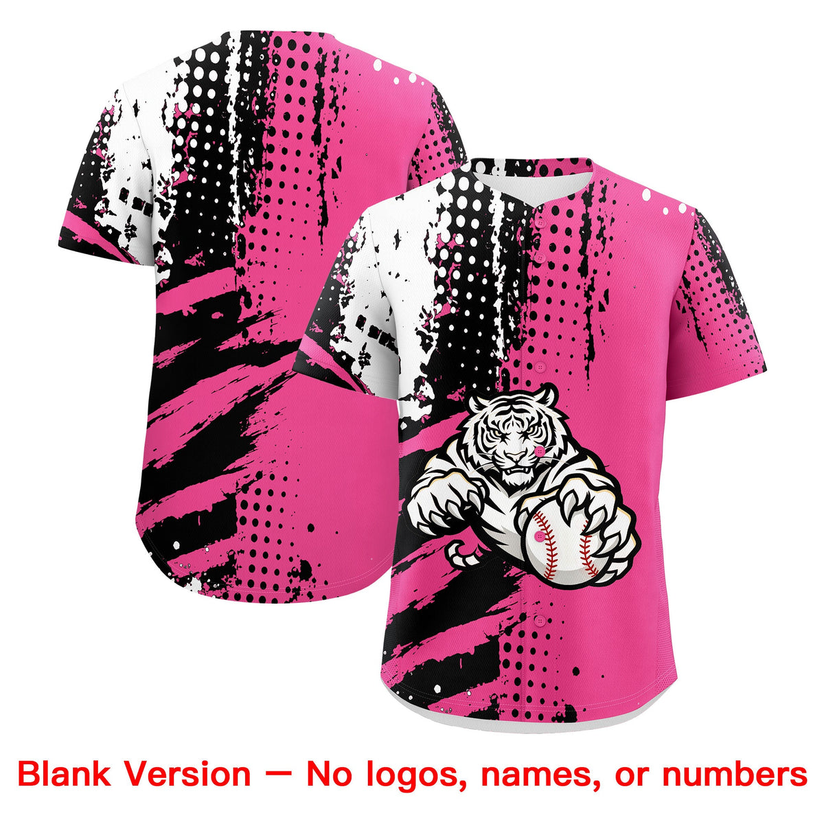 Custom Pink Black White Full-Snap Graffiti Pattern Tiger Graffiti Jersey Baseball Jersey| KXKSHOP