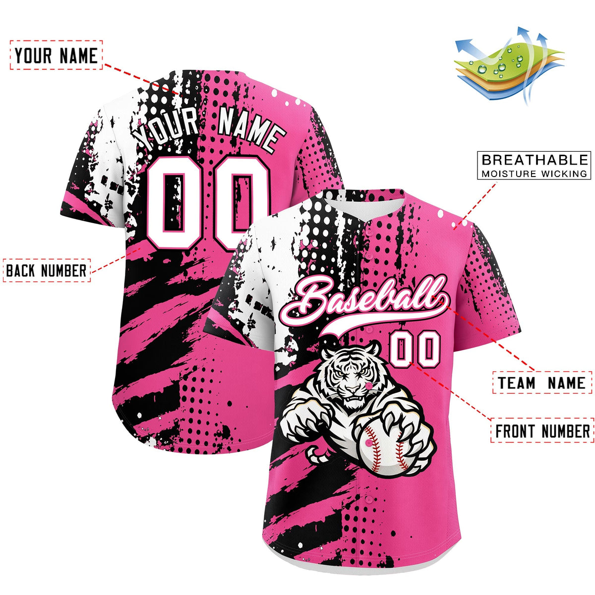 Custom Royal Blue White Red Full-Snap Graffiti Pattern Tiger Graffiti Jersey Baseball Jersey| KXKSHOP