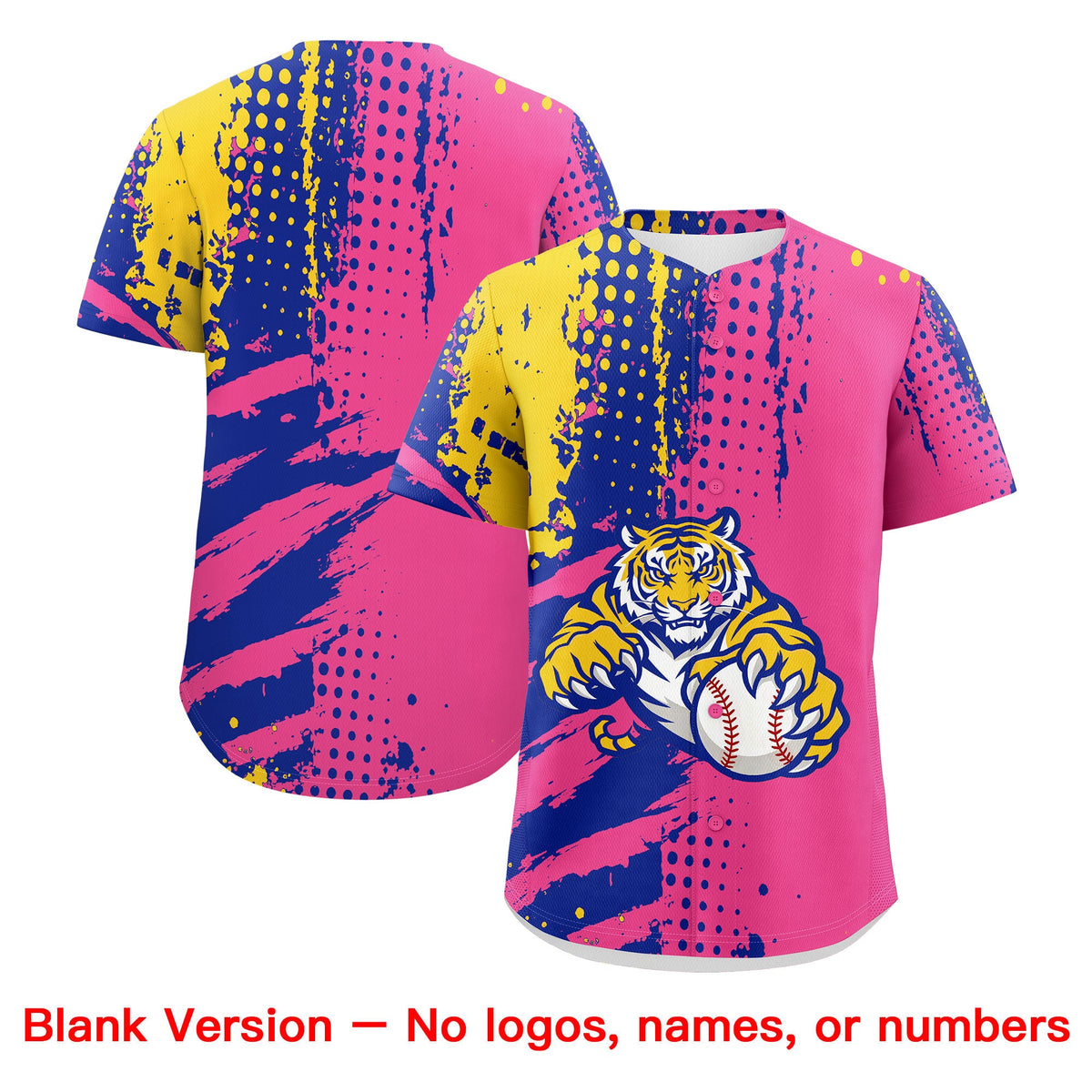Custom Pink Royal Blue Gold Full-Snap Graffiti Pattern Tiger Graffiti Jersey Baseball Jersey| KXKSHOP