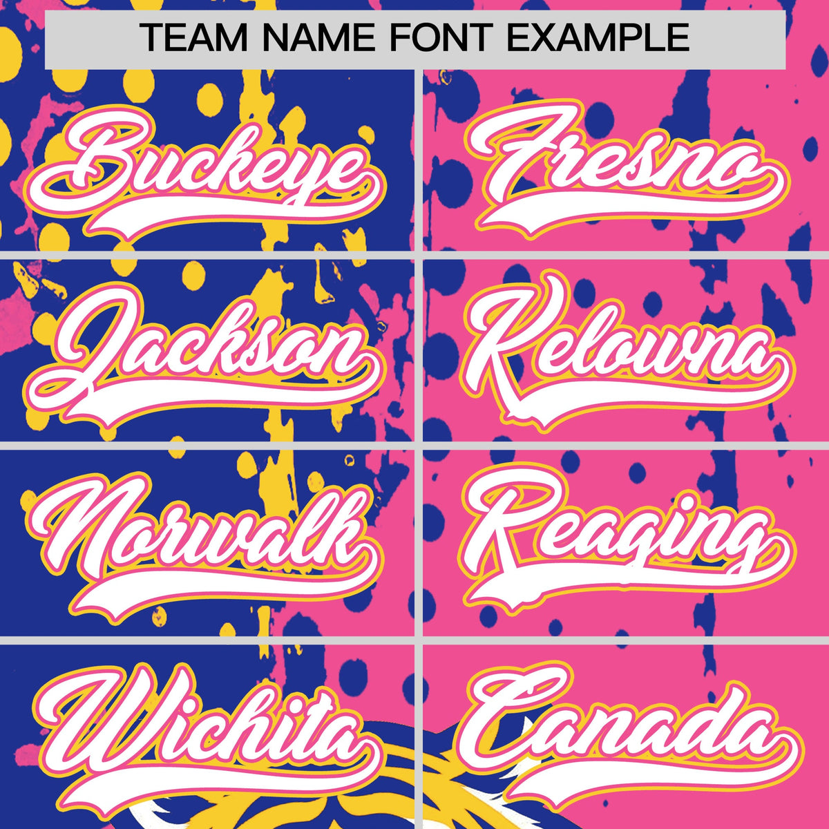 Custom Pink Royal Blue Gold Full-Snap Graffiti Pattern Tiger Graffiti Jersey Baseball Jersey| KXKSHOP