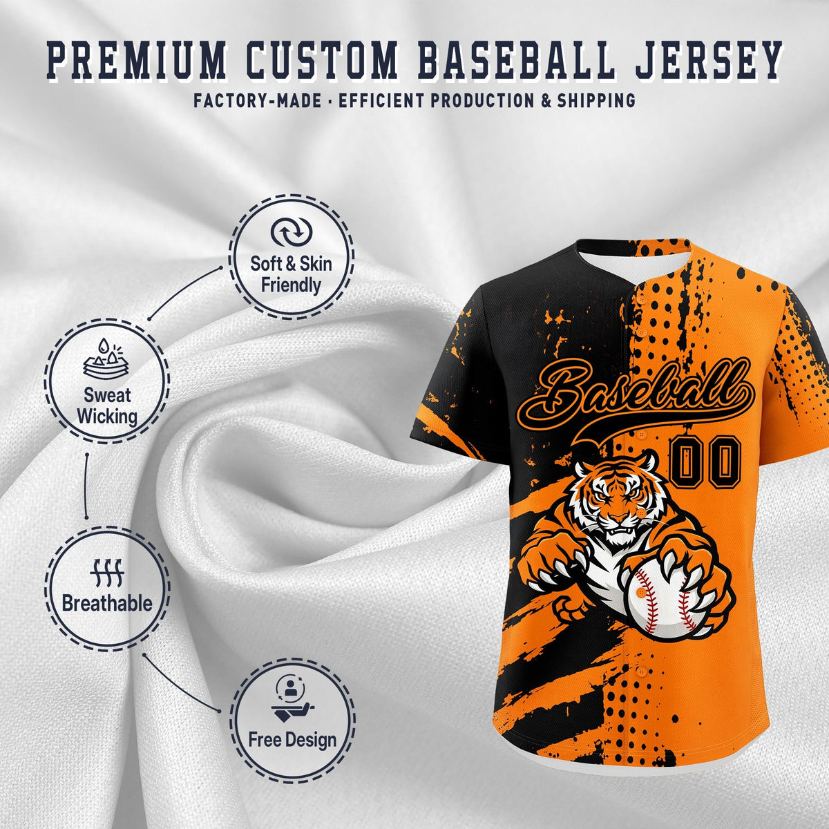 Custom Orange Black Full-Snap Graffiti Pattern Tiger Graffiti Jersey Baseball Jersey| KXKSHOP