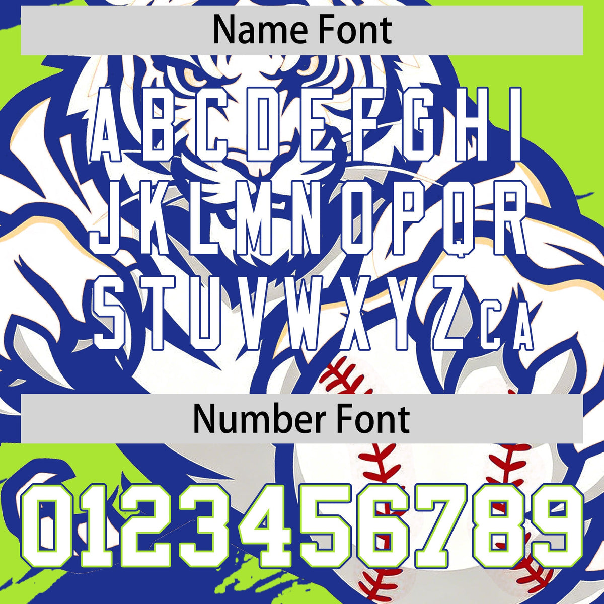 Custom Royal Blue Neon Green White Full-Snap Graffiti Pattern Tiger Graffiti Jersey Baseball Jersey| KXKSHOP