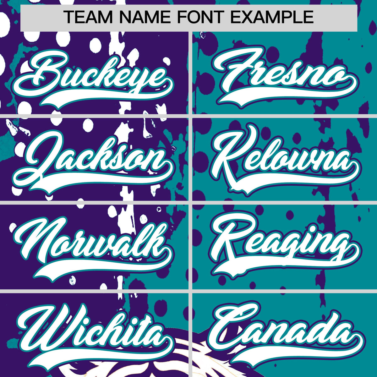 Custom Teal Purple White Full-Snap Graffiti Pattern Tiger Graffiti Jersey Baseball Jersey| KXKSHOP