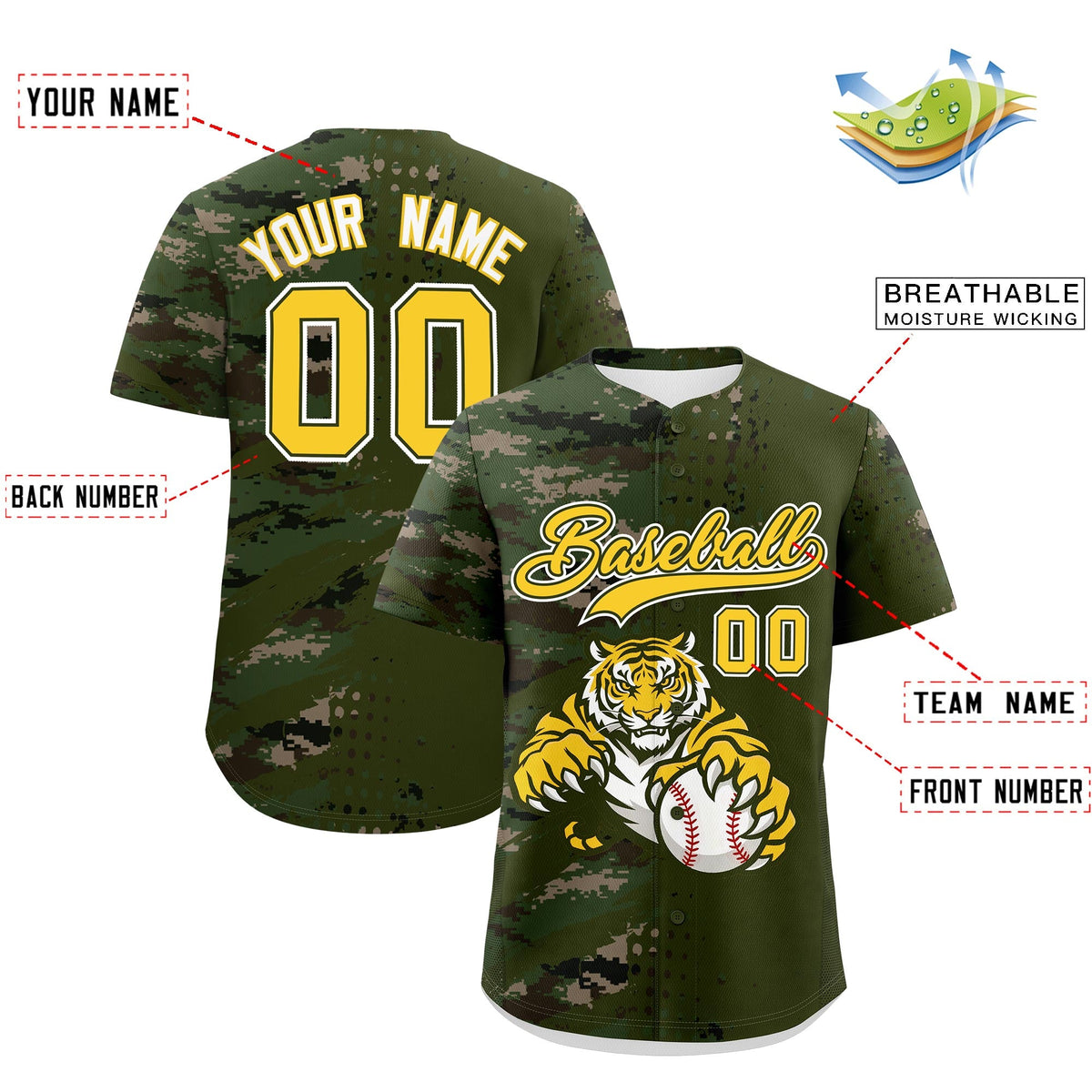 Custom Royal Blue White Red Full-Snap Graffiti Pattern Tiger Graffiti Jersey Baseball Jersey| KXKSHOP