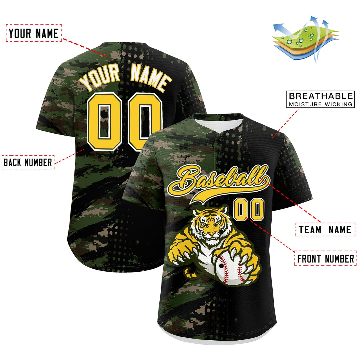 Custom Royal Blue White Red Full-Snap Graffiti Pattern Tiger Graffiti Jersey Baseball Jersey| KXKSHOP