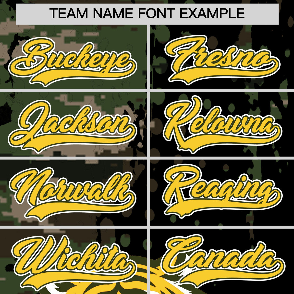 Custom Camo Black Gold Full-Snap Graffiti Pattern Tiger Graffiti Jersey Baseball Jersey| KXKSHOP