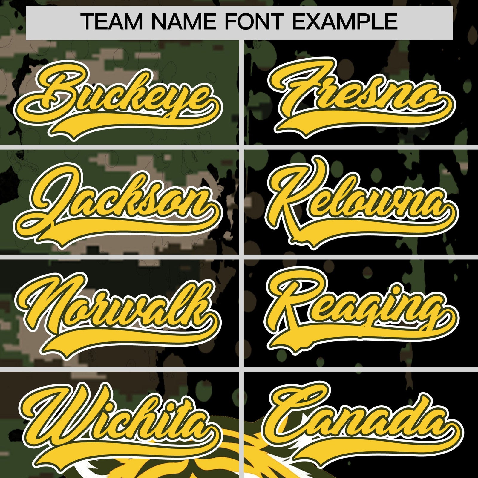 Custom Camo Black Gold Full-Snap Graffiti Pattern Tiger Graffiti Jersey Baseball Jersey| KXKSHOP