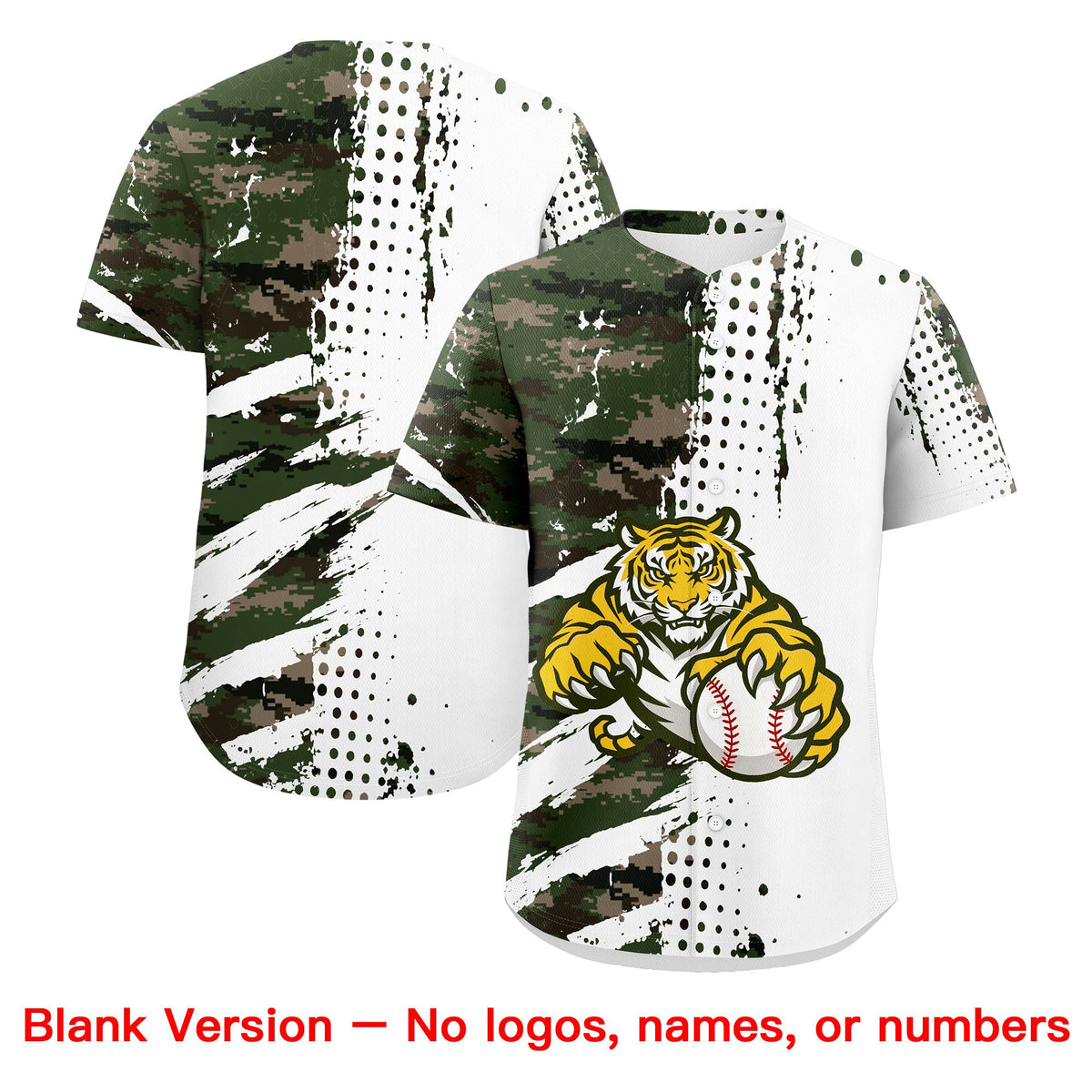 Custom White Camo Olive Full-Snap Graffiti Pattern Tiger Graffiti Jersey Baseball Jersey| KXKSHOP