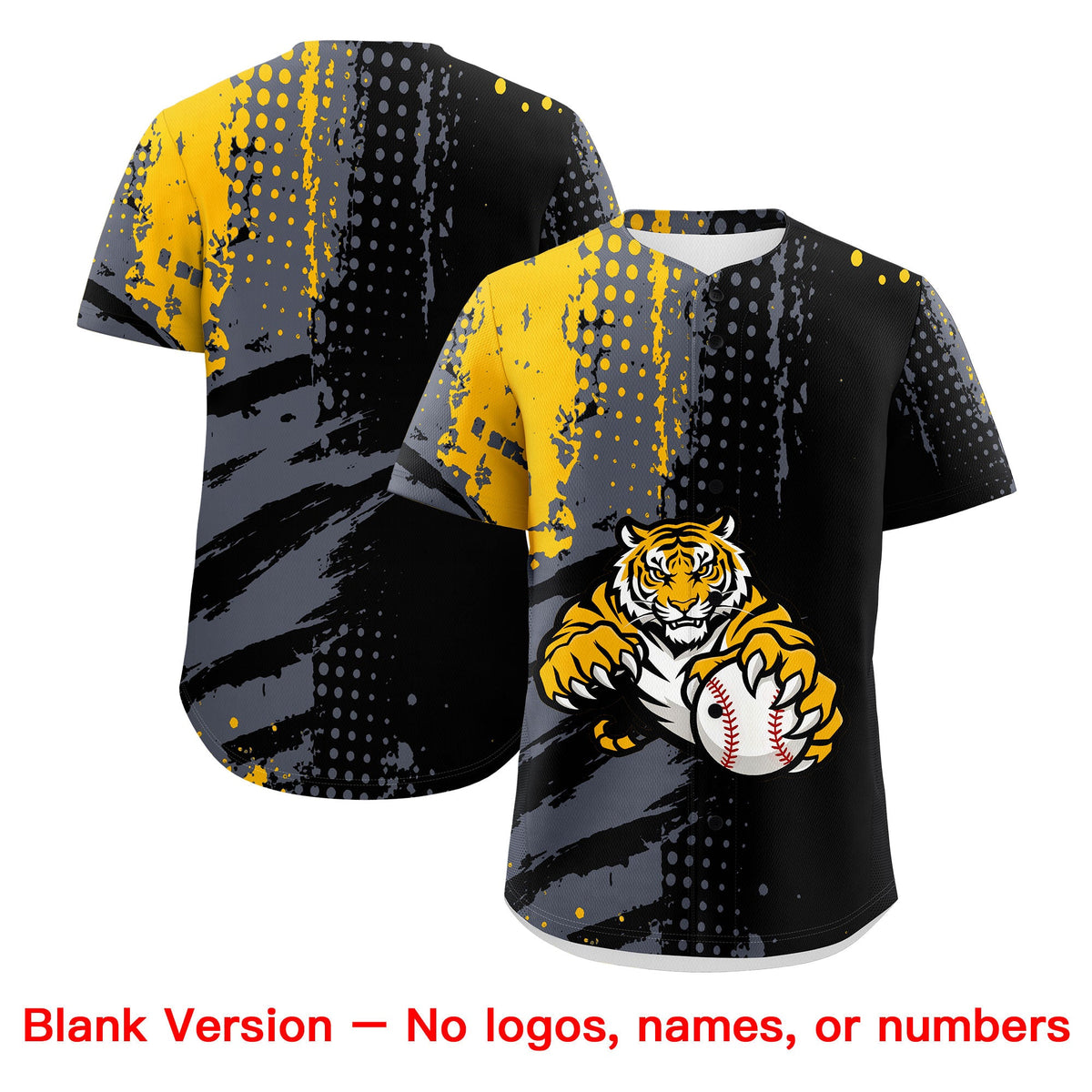 Custom Black Gold Gray Full-Snap Graffiti Pattern Tiger Graffiti Jersey Baseball Jersey| KXKSHOP