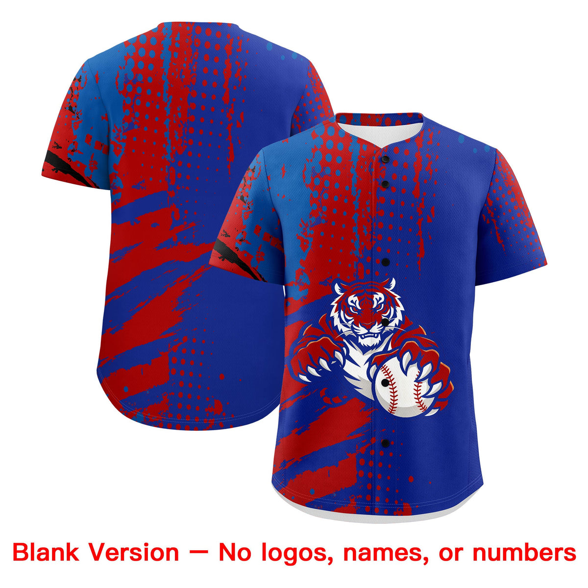 Custom Royal Blue Red Royal Full-Snap Graffiti Pattern Tiger Graffiti Jersey Baseball Jersey| KXKSHOP