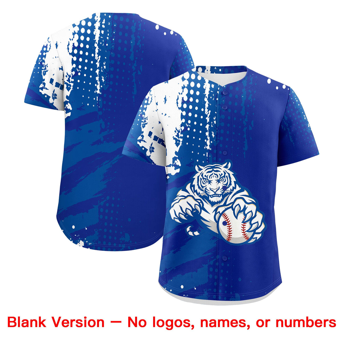 Custom Royal Blue White Royal Full-Snap Graffiti Pattern Tiger Graffiti Jersey Baseball Jersey| KXKSHOP