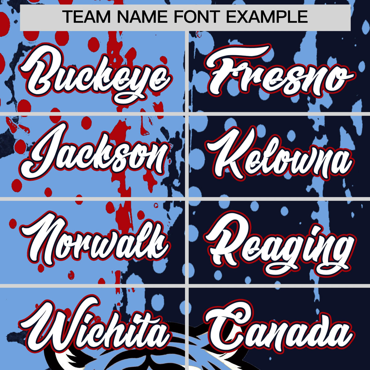 Custom Navy Light Blue Red Full-Snap Graffiti Pattern Tiger Graffiti Jersey Baseball Jersey| KXKSHOP