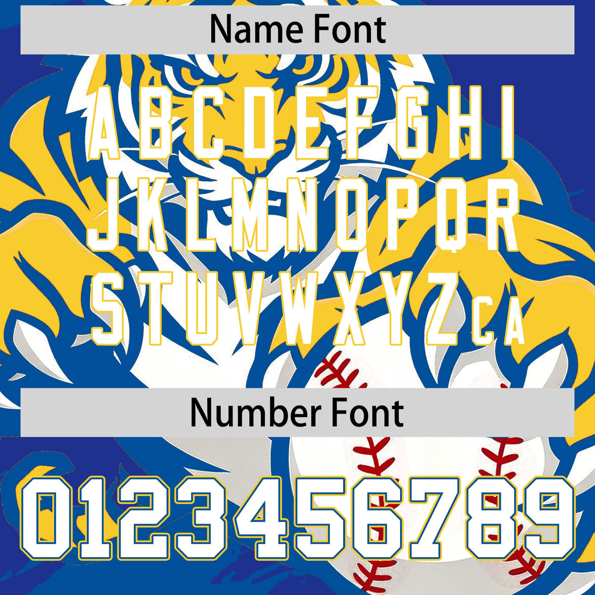Custom Royal Blue Royal Gold Full-Snap Graffiti Pattern Tiger Graffiti Jersey Baseball Jersey| KXKSHOP