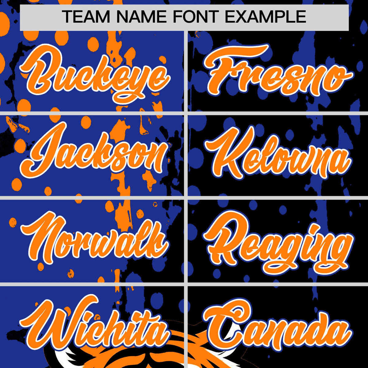 Custom Black Royal Blue Orange Full-Snap Graffiti Pattern Tiger Graffiti Jersey Baseball Jersey| KXKSHOP