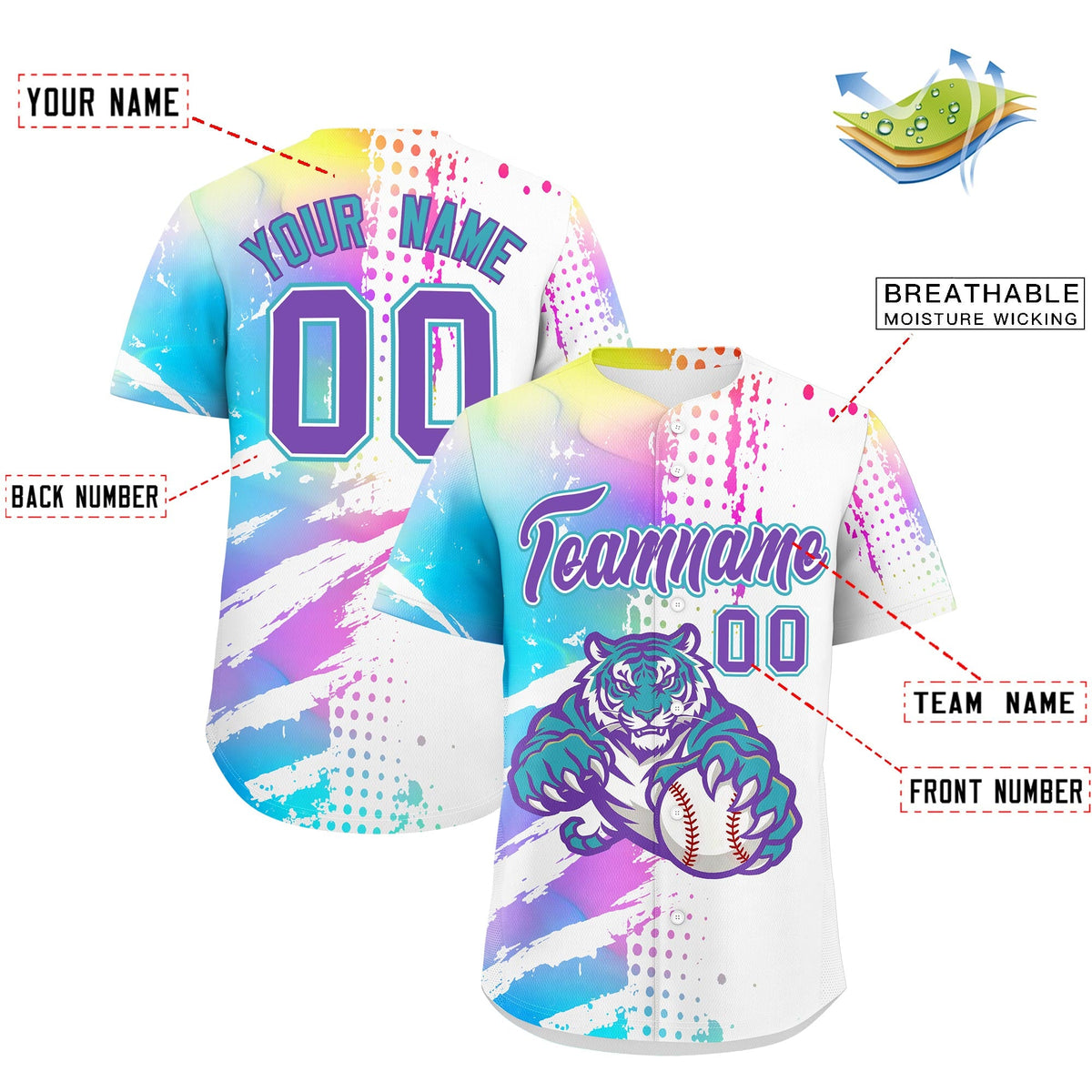Custom White Sky Blue Full-Snap Graffiti Pattern Tiger Graffiti Jersey Baseball Jersey| KXKSHOP