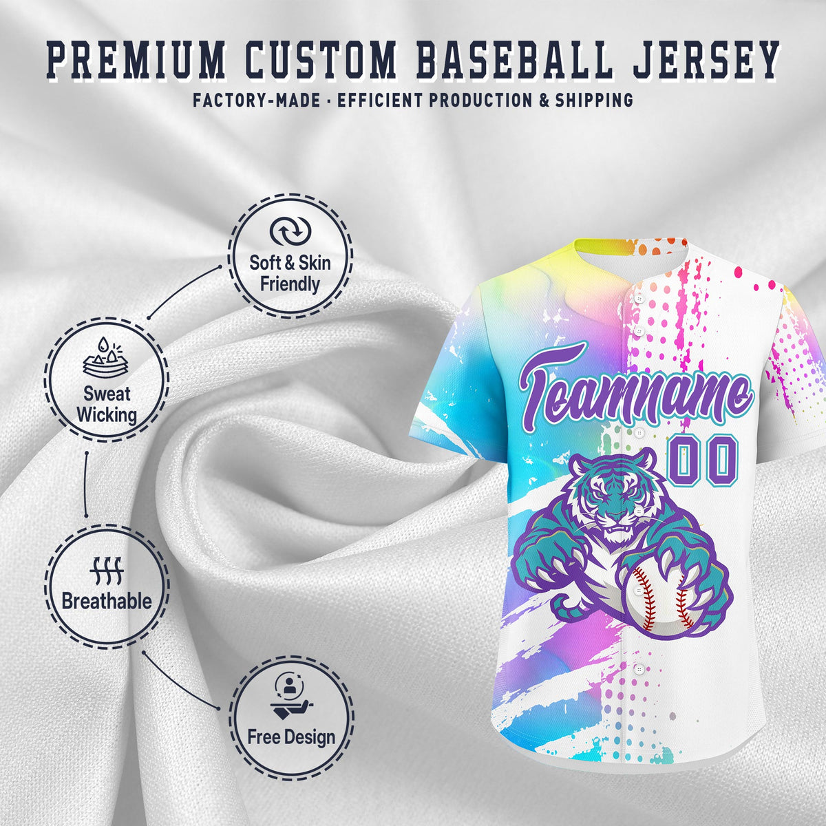 Custom White Sky Blue Full-Snap Graffiti Pattern Tiger Graffiti Jersey Baseball Jersey| KXKSHOP