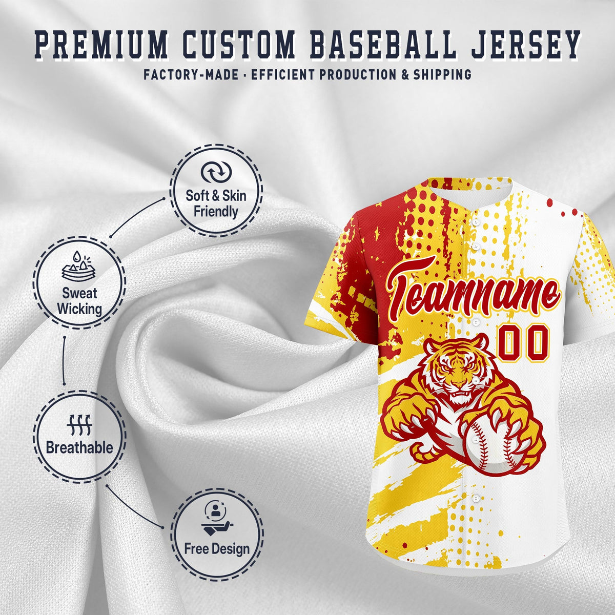 Custom White Gold Red Full-Snap Graffiti Pattern Tiger Graffiti Jersey Baseball Jersey| KXKSHOP
