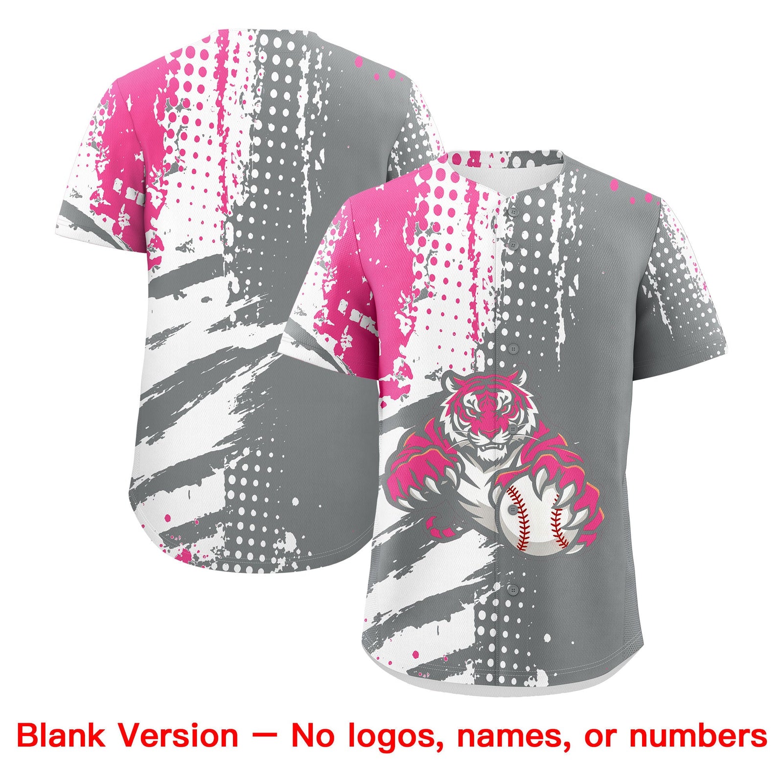 Custom Gray White Pink Full-Snap Graffiti Pattern Tiger Graffiti Jersey Baseball Jersey| KXKSHOP
