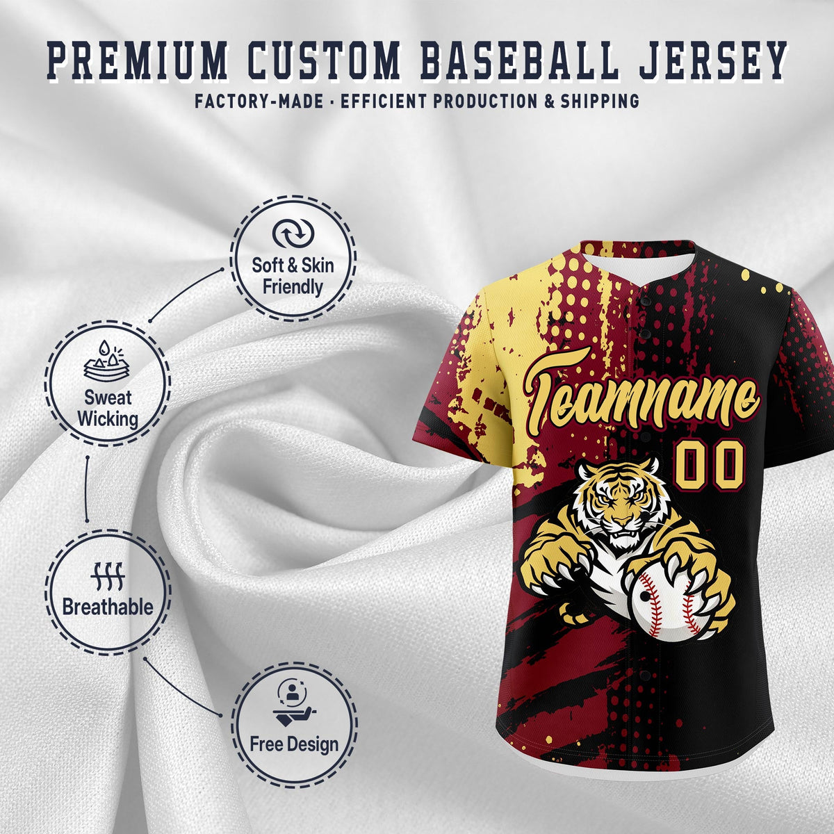 Custom Black Crimson Khaki Full-Snap Graffiti Pattern Tiger Graffiti Jersey Baseball Jersey| KXKSHOP