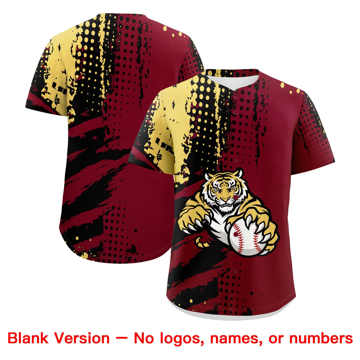 Custom Crimson Black Khaki Full-Snap Graffiti Pattern Tiger Graffiti Jersey Baseball Jersey| KXKSHOP