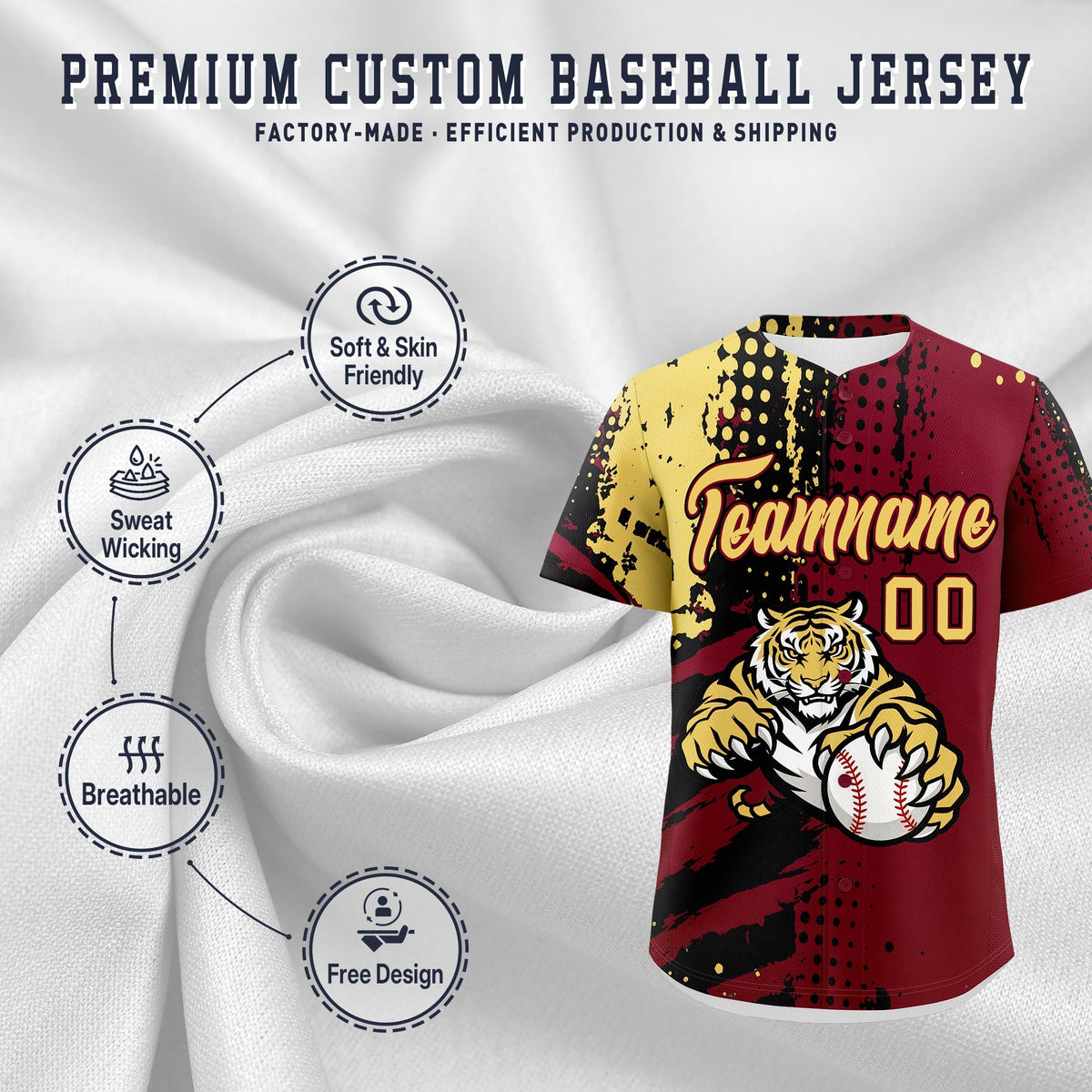 Custom Crimson Black Khaki Full-Snap Graffiti Pattern Tiger Graffiti Jersey Baseball Jersey| KXKSHOP