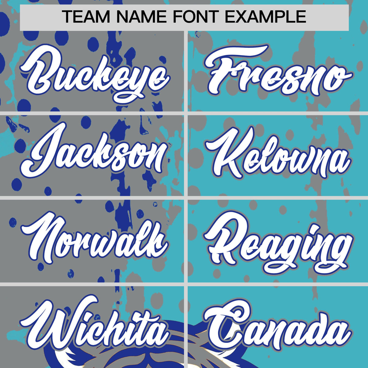 Custom Sky Blue Gray Royal Blue Full-Snap Graffiti Pattern Tiger Graffiti Jersey Baseball Jersey| KXKSHOP