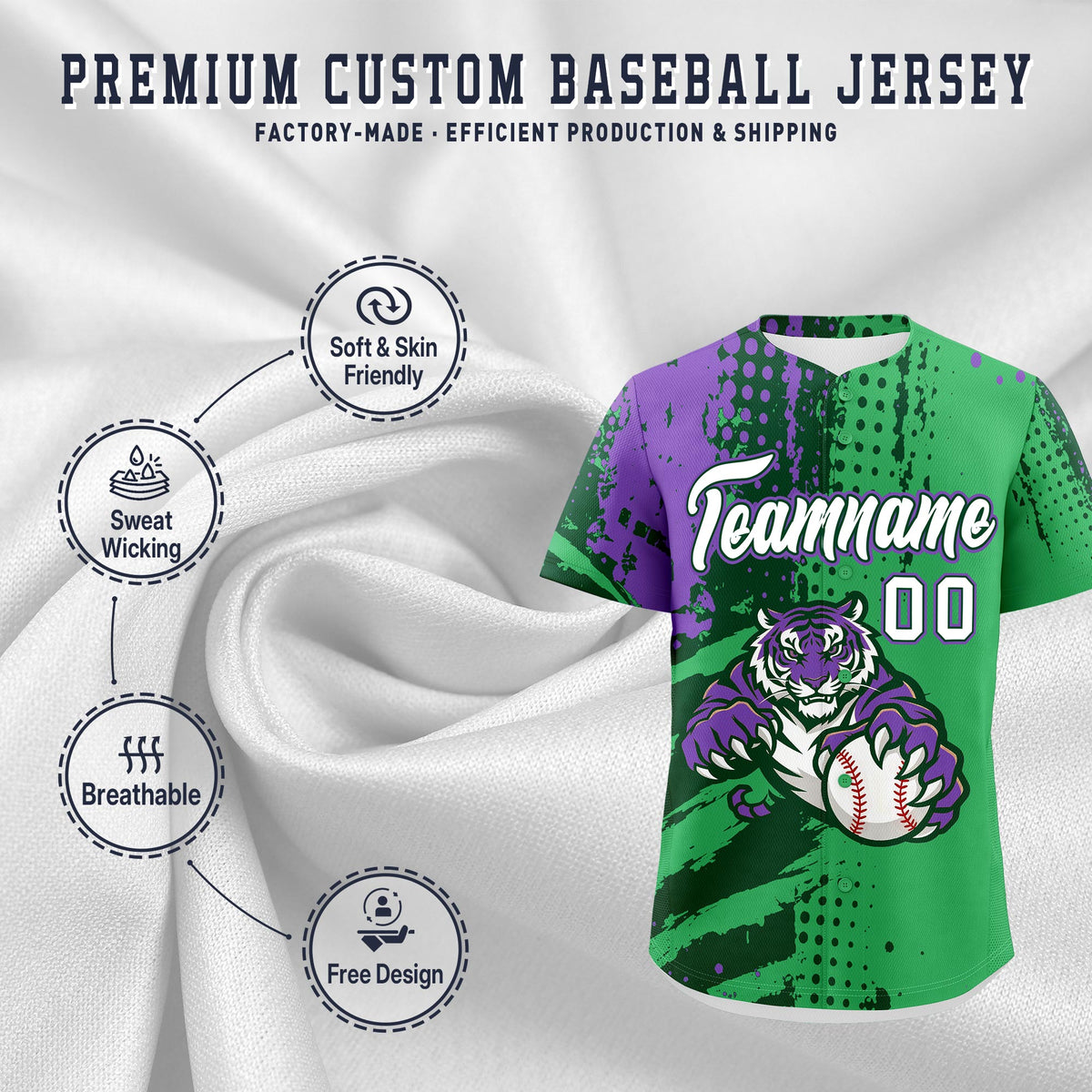 Custom Neon Green Dark Green White Full-Snap Graffiti Pattern Tiger Graffiti Jersey Baseball Jersey| KXKSHOP